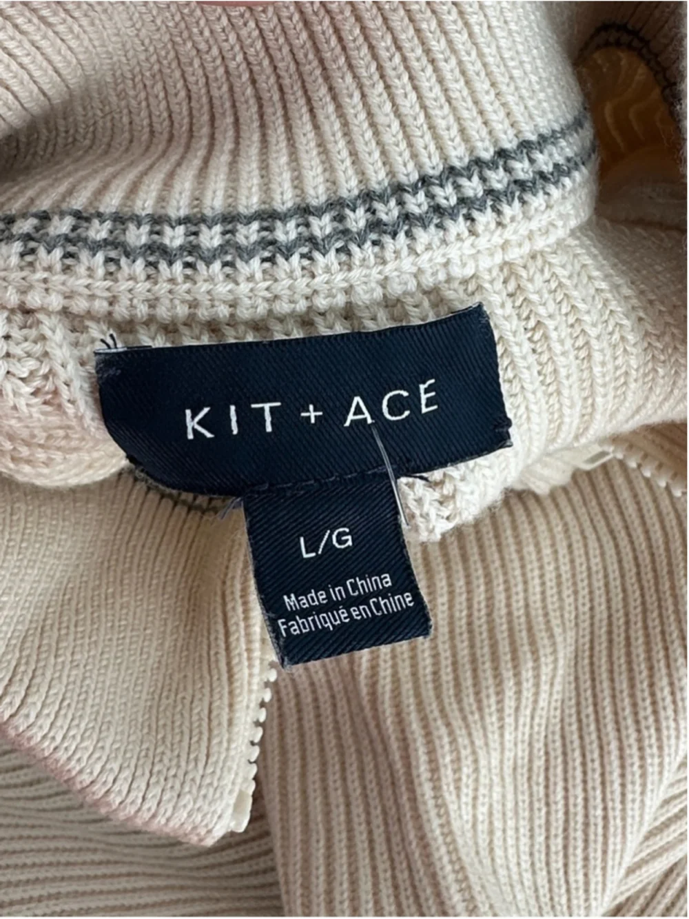 Kit & Ace 1/4 zip cream Ribbed Sweater wool blend sz lg